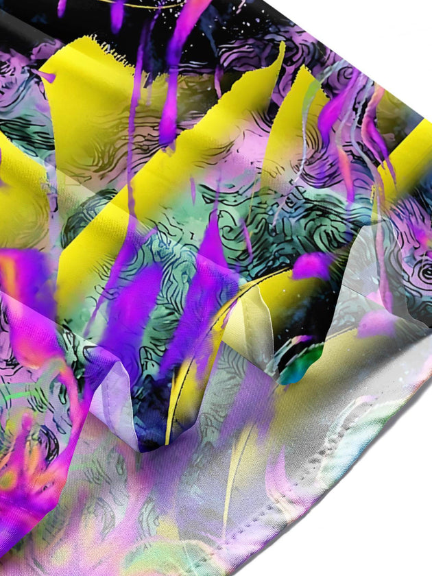 Men wearing abstract print short sleeve shirt lifestyle outdoor