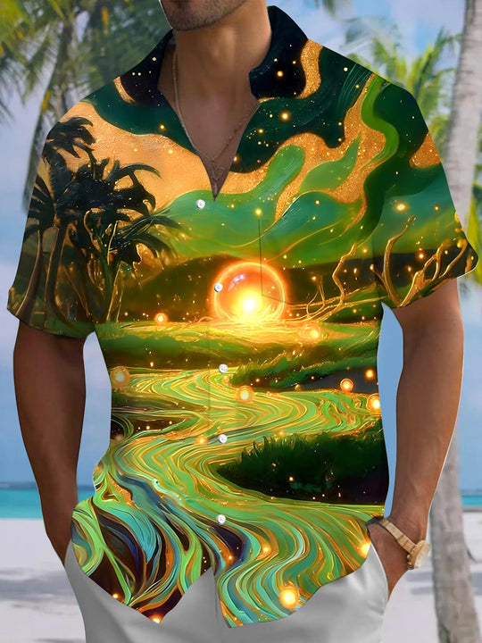 men's Hawaiian shirt front view tropical beach vacation