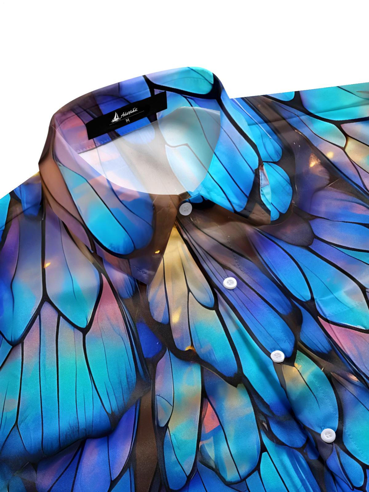 Butterfly Wing Print Men's Pocket Short Sleeve Shirts