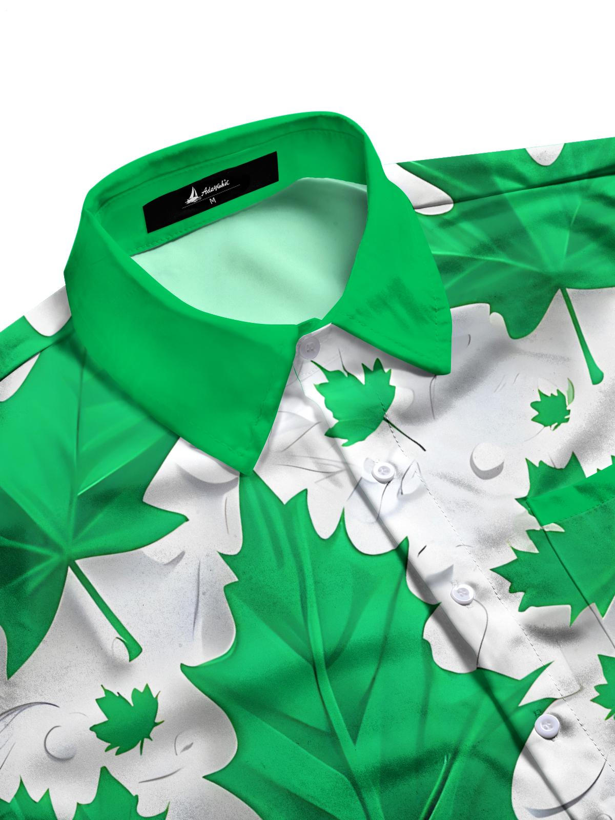 Leaf Print Men's Pocket Short Sleeve Shirts