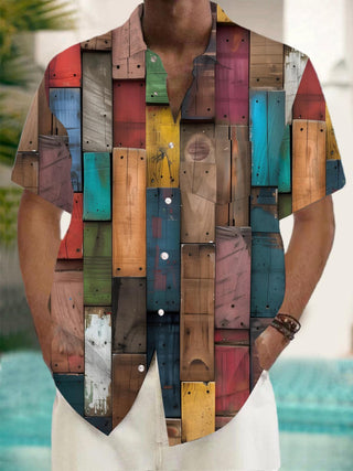 Men's board print short sleeve shirt front view