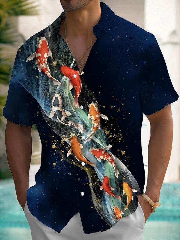 men's fish print shirt front view