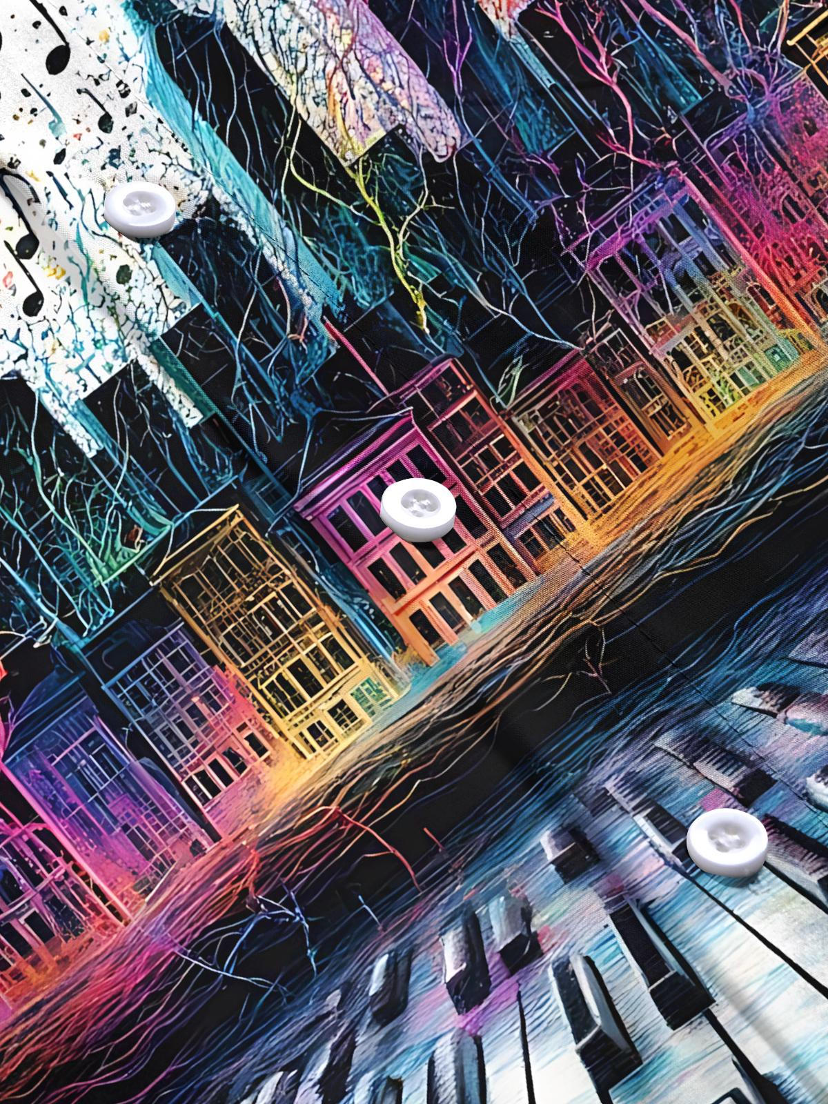 Piano Architecture Note Print Men's Pocket Short Sleeve Shirts