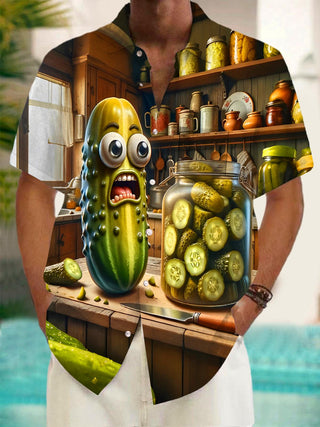 Men's funny cucumber pattern short sleeve shirt front view