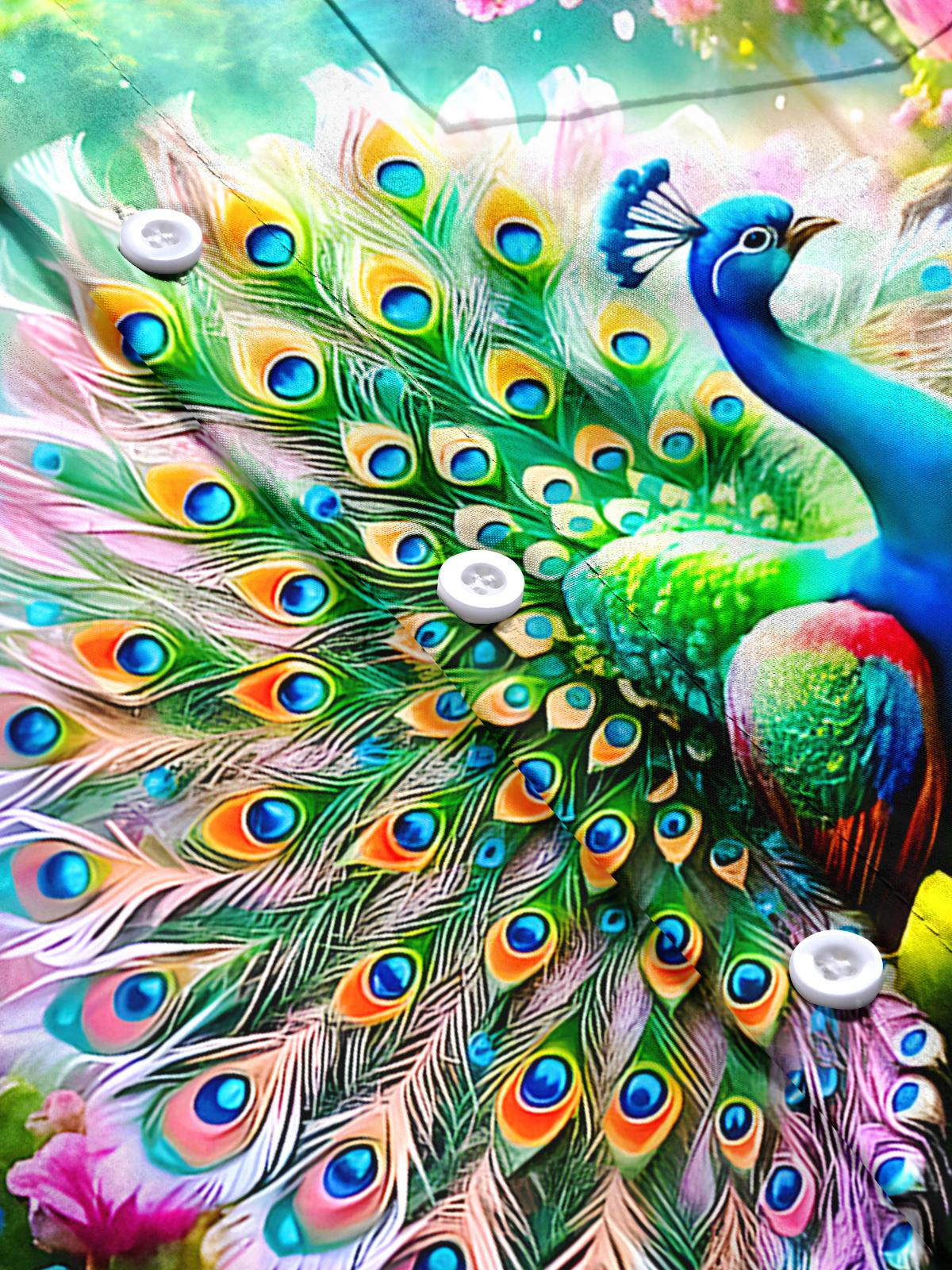 Peacock Floral Men's Pocket Short Sleeve Shirts