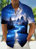 Landscape Print Men's Pocket Short Sleeve Shirts