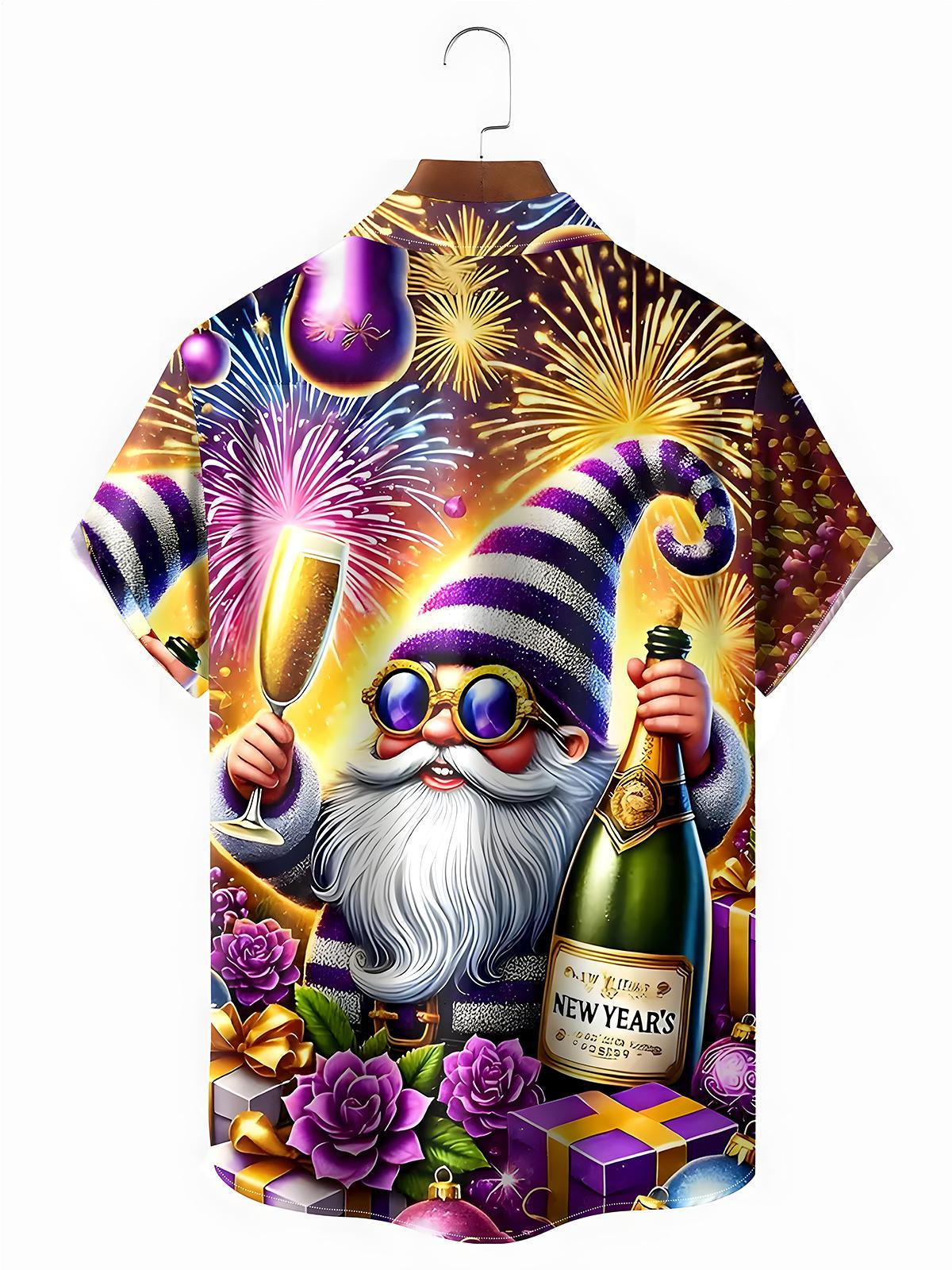 New Year Fireworks Gnome Men's Pocket Short Sleeve Shirts