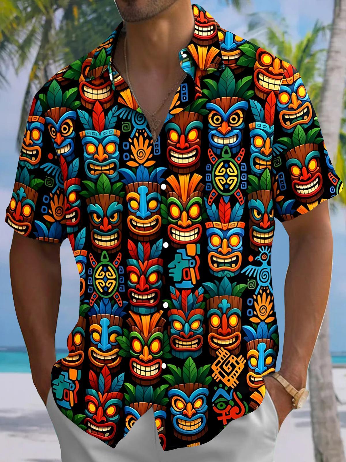 Hawaiian Tiki Men's Pocket Short Sleeve Shirts