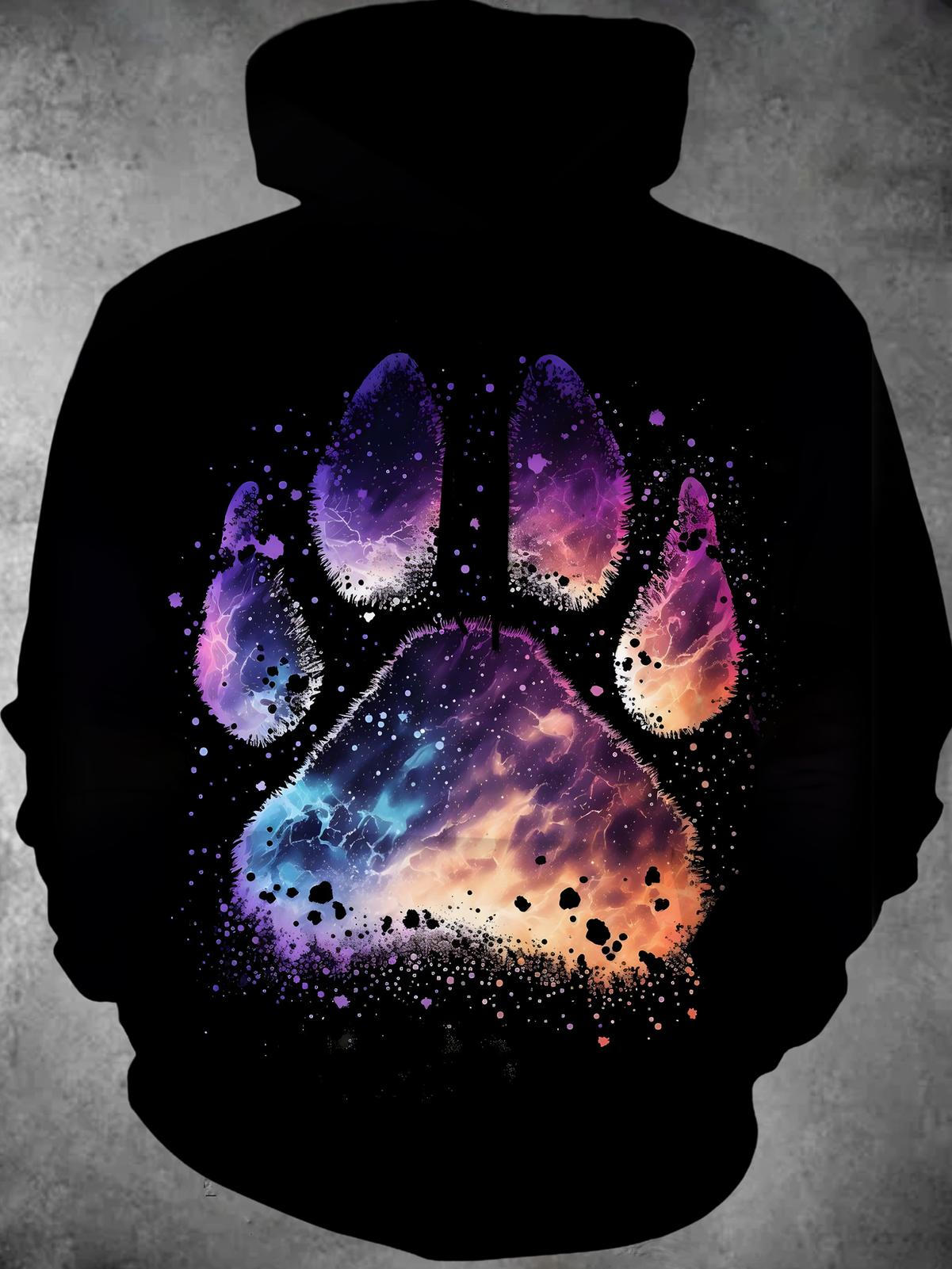 Dog Paw Long Sleeve Hooded Pocket Men's Top