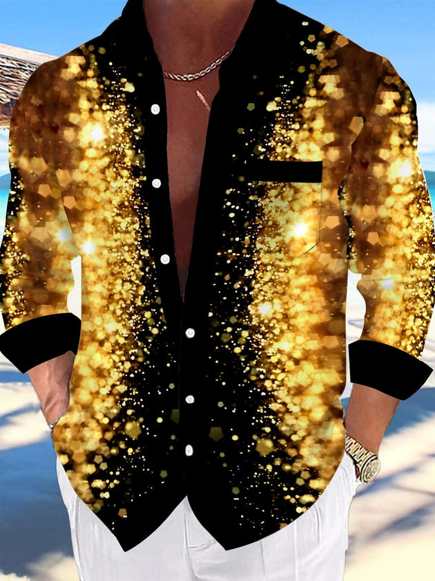 Men's Christmas pocket long sleeve shirt front view for holiday party
