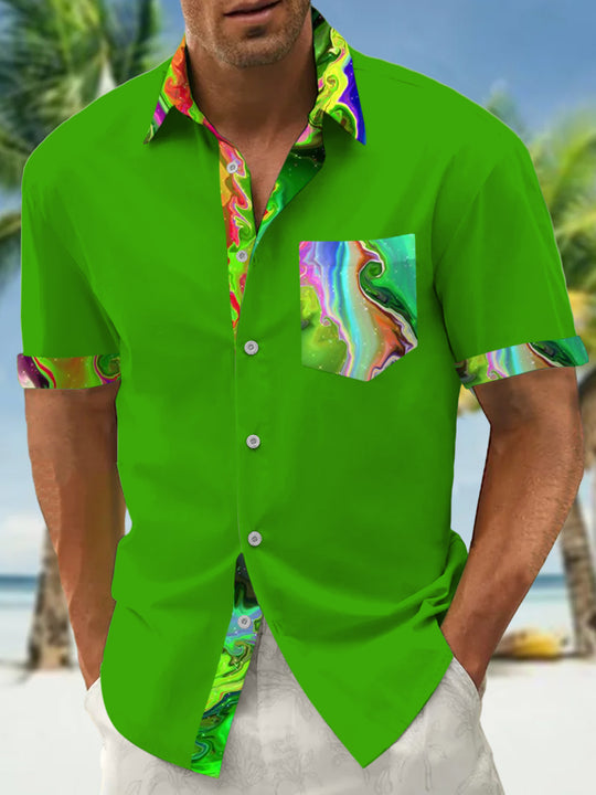 Men's abstract print pocket short sleeve shirt front view