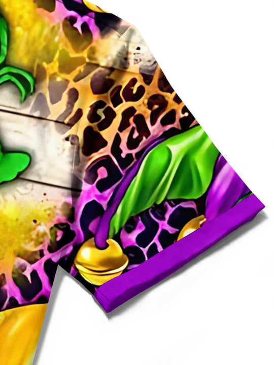 men's Mardi Gras shirt close-up short sleeve