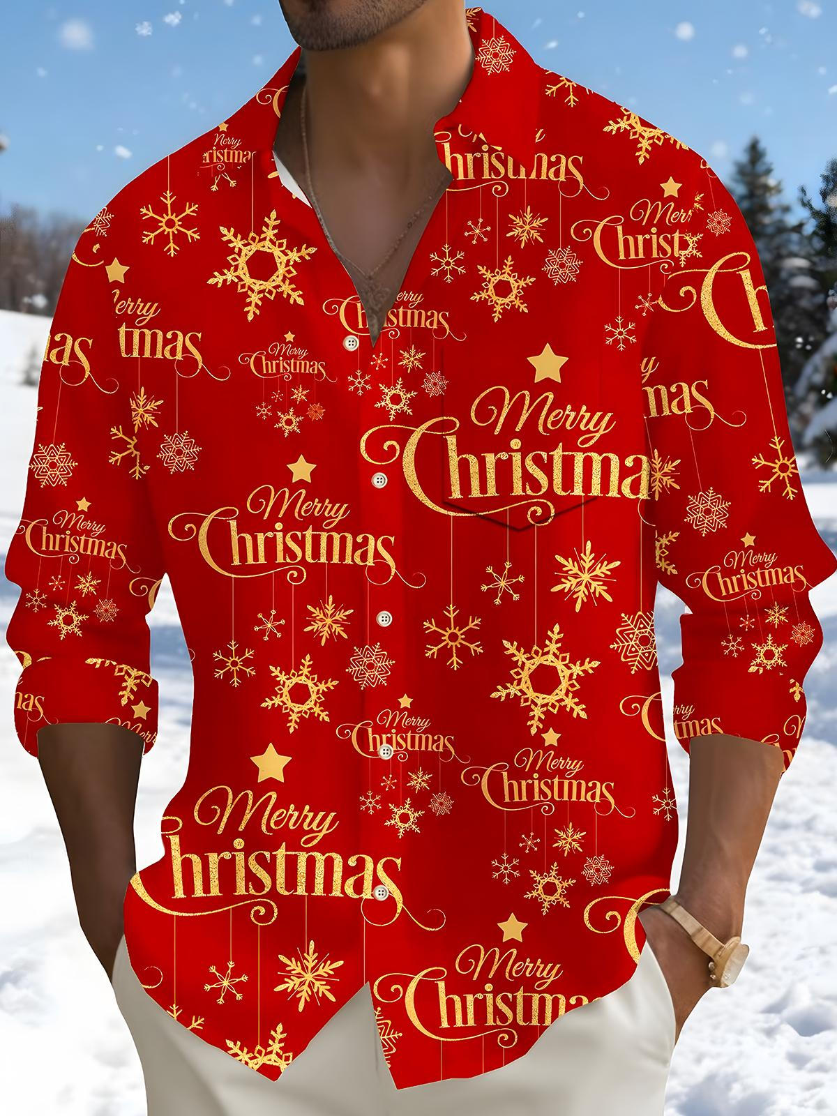 Christmas Men's Pocket Long Sleeve Shirts
