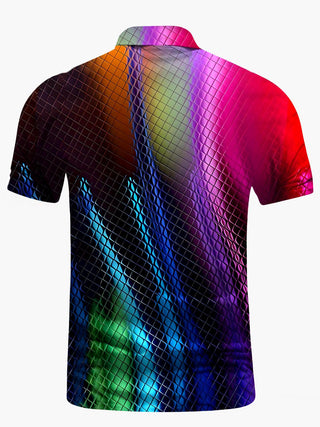 Men's abstract print short sleeve polo shirt back view
