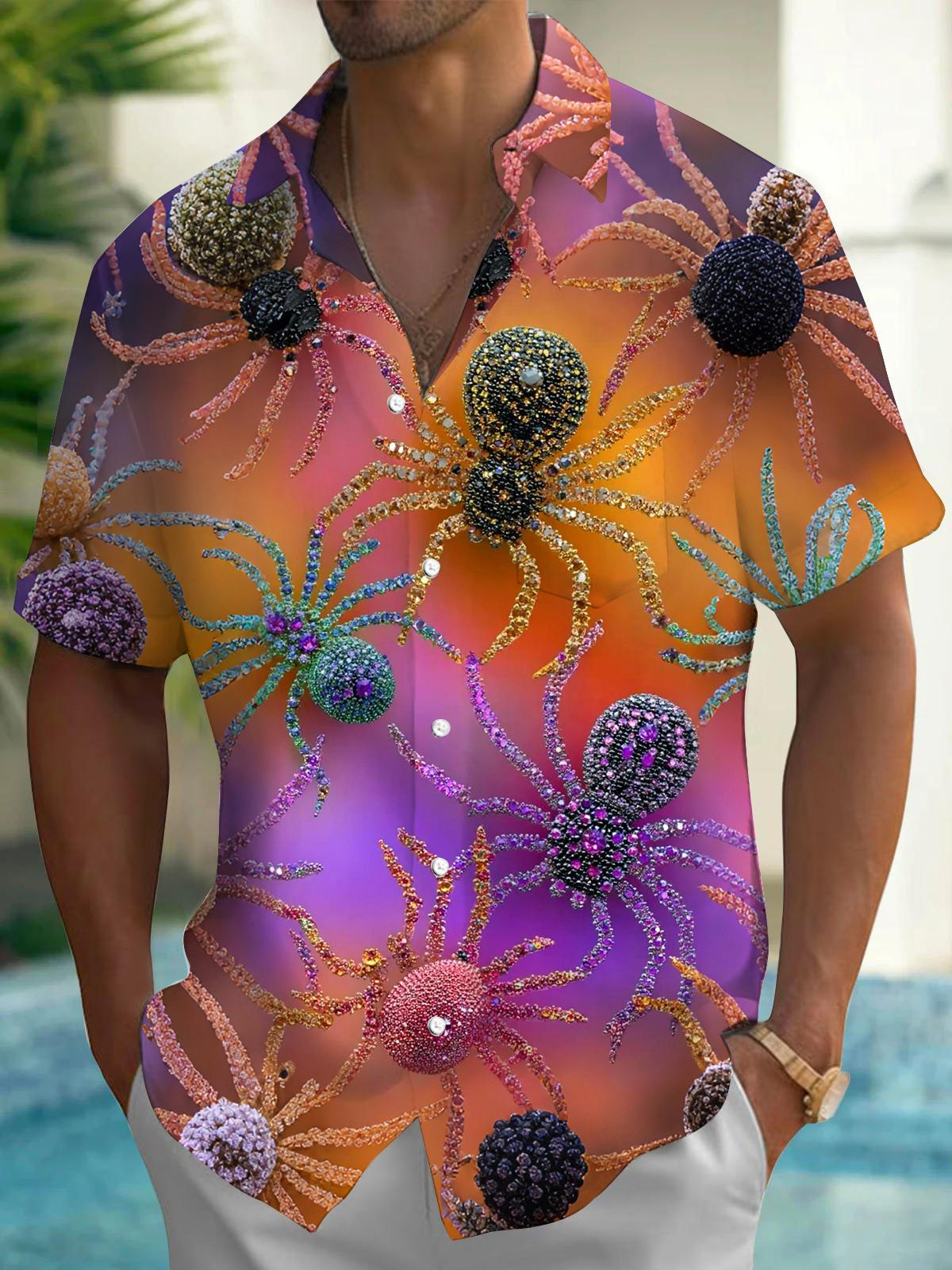 Spider Print Men's Pocket Short Sleeve Shirts