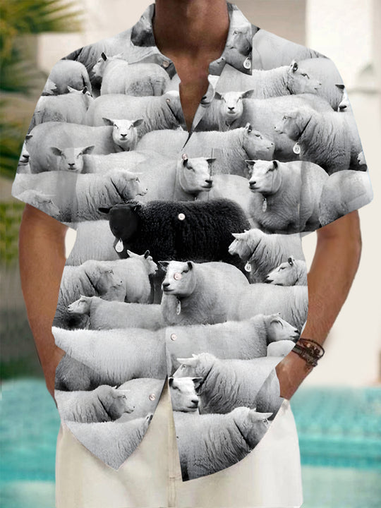Men's animal print pocket short sleeve shirt front view