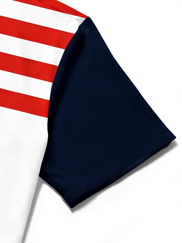 American Stars And Stripes Splicing Independence Day Men's Pocket Short Sleeve Shirts