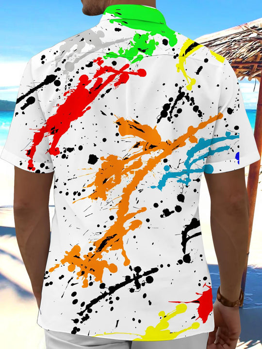 Men's abstract tie dye print short sleeve shirt back view