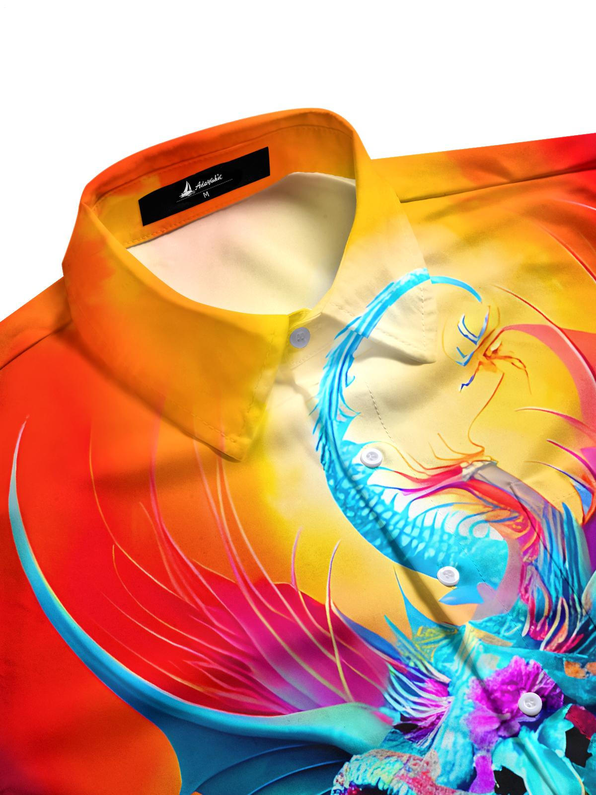 Art Dragon Head Skull Floral Halloween Men's Pocket Long Sleeve Shirts