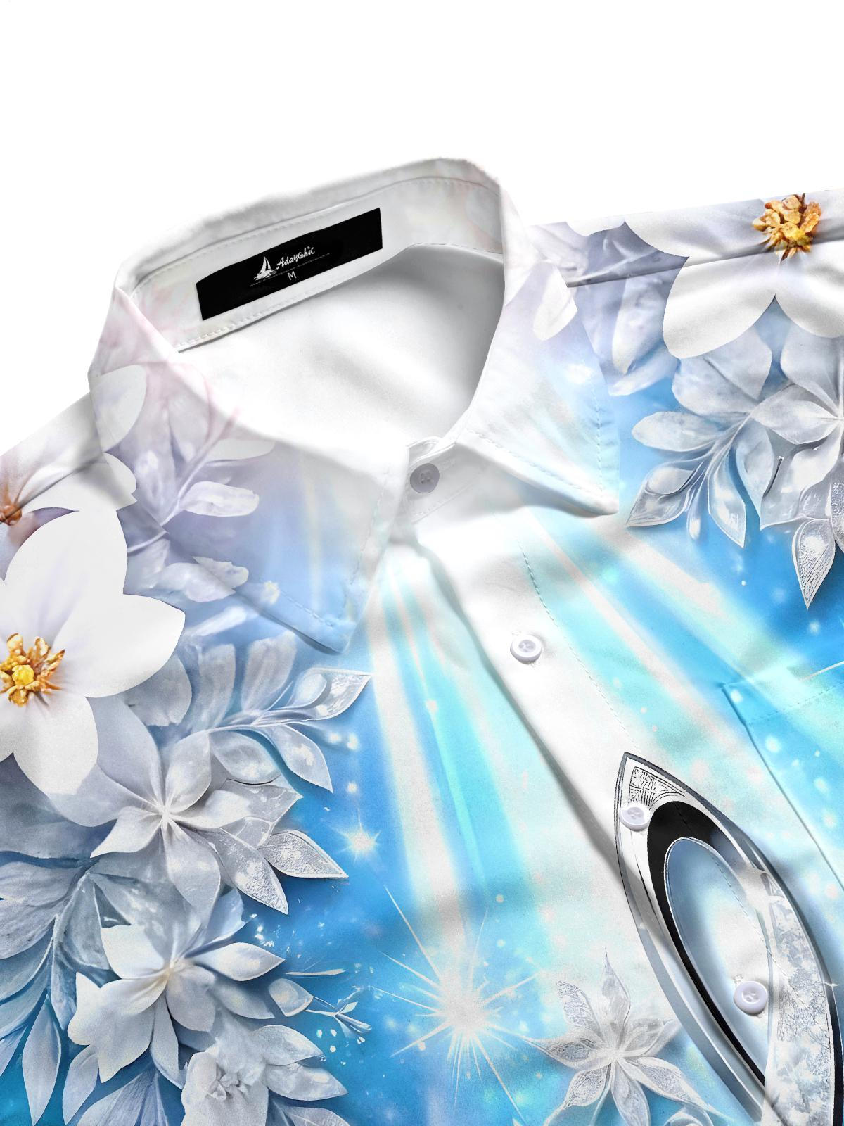 Musical Note Snowflake Floral Men's Pocket Long Sleeve Shirts