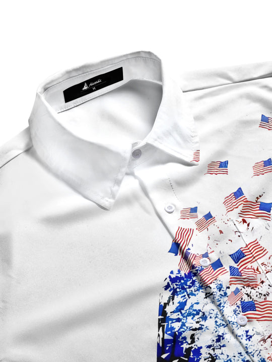 Men's patriotic American flag butterfly print short sleeve shirt side view