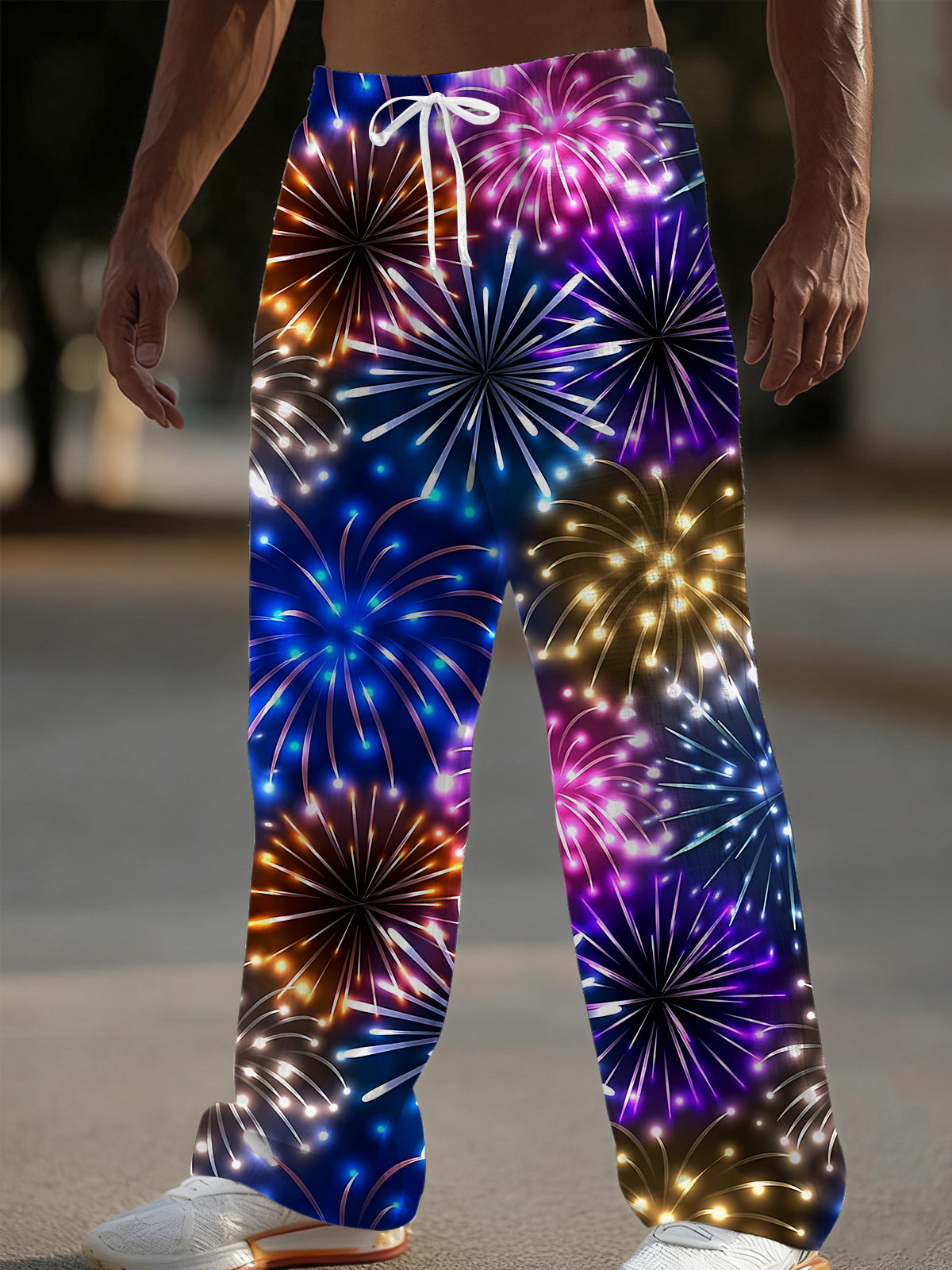 Fireworks Print Men's Casual Elastic Waist Pants