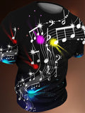 Music Note Print Round Neck Short Sleeve Men's T-shirt