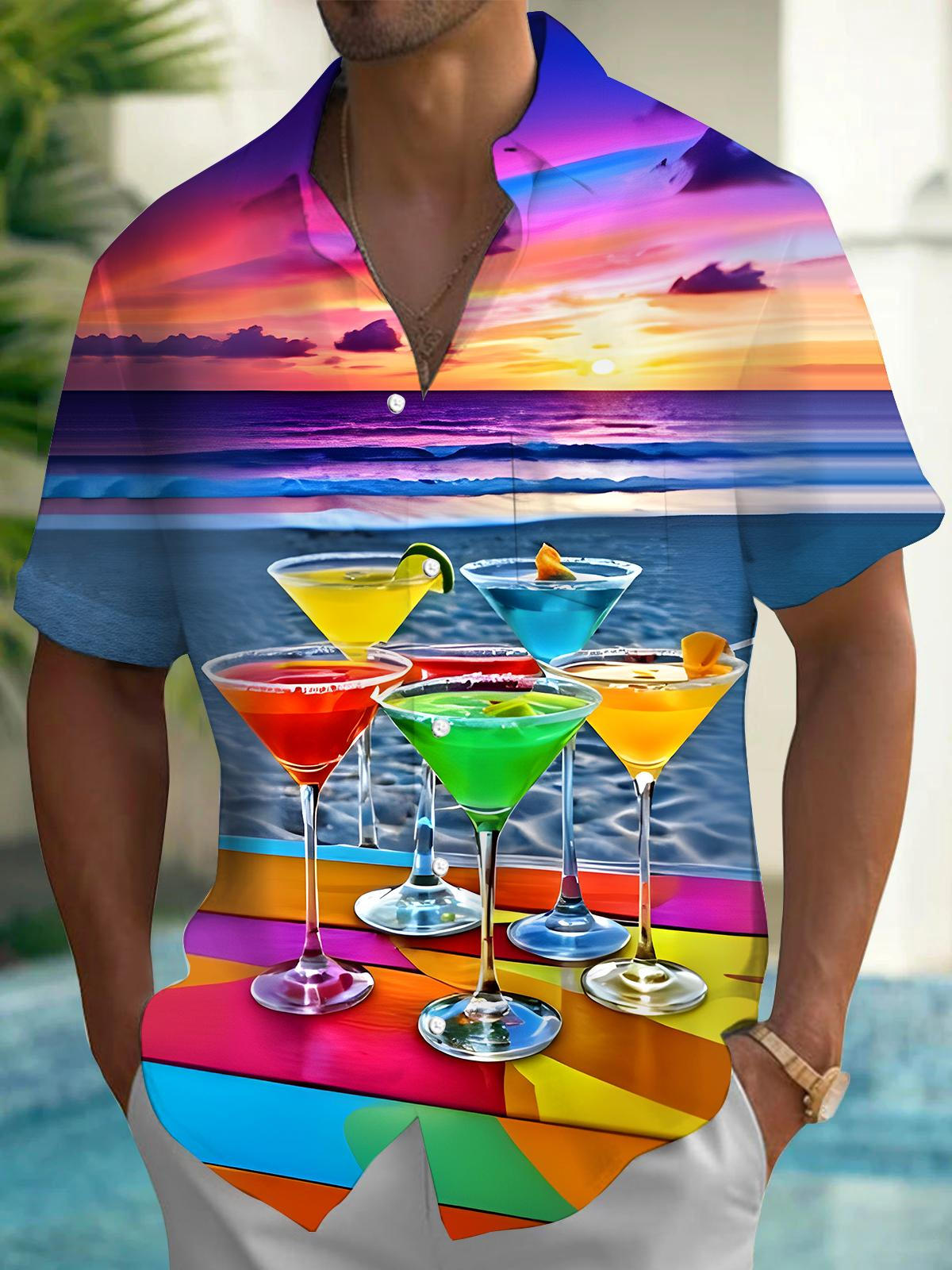 Hawaiian Cocktail Men's Pocket Short Sleeve Shirts