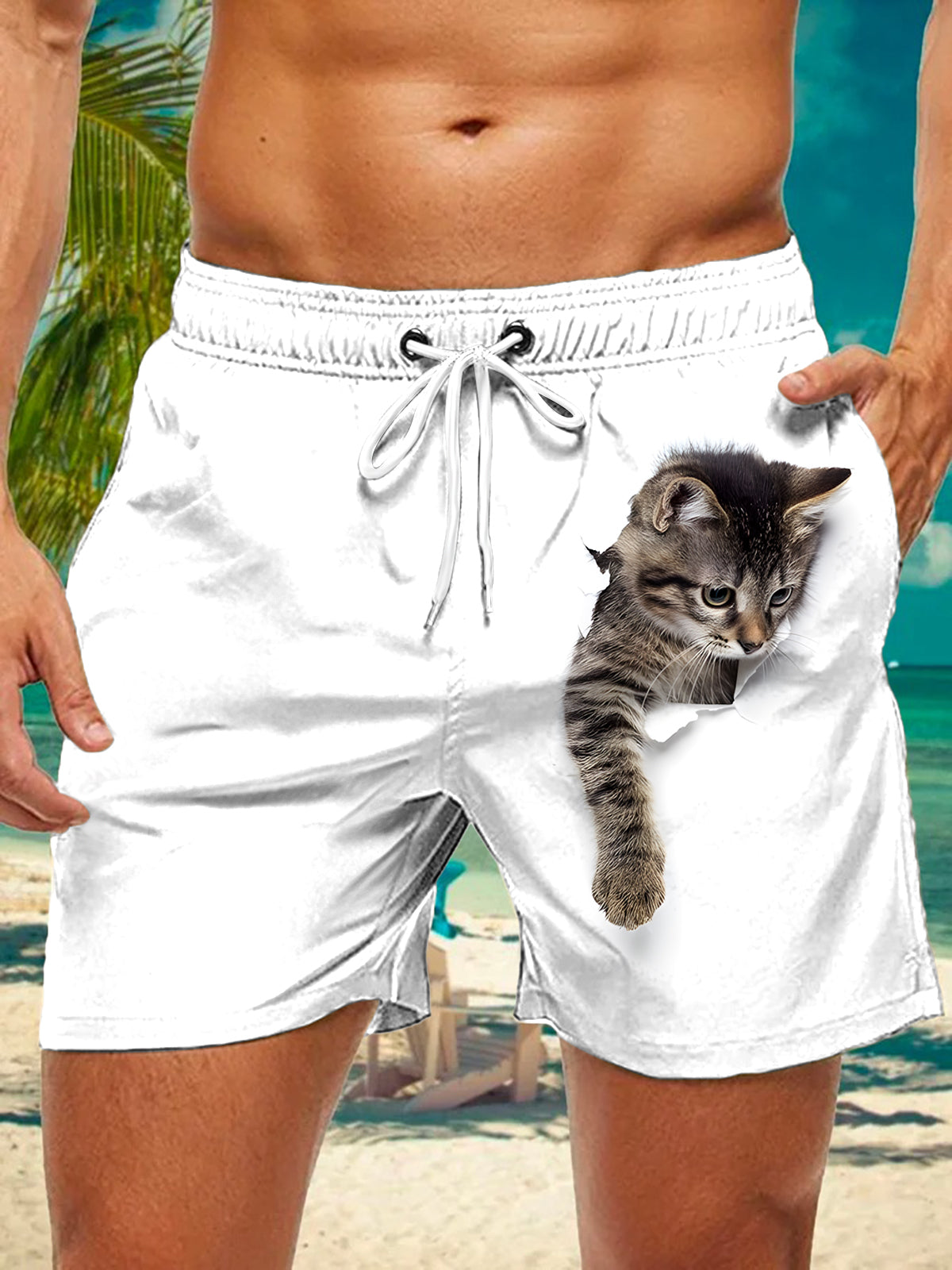 Cat Print Men's Print Pocket Shorts