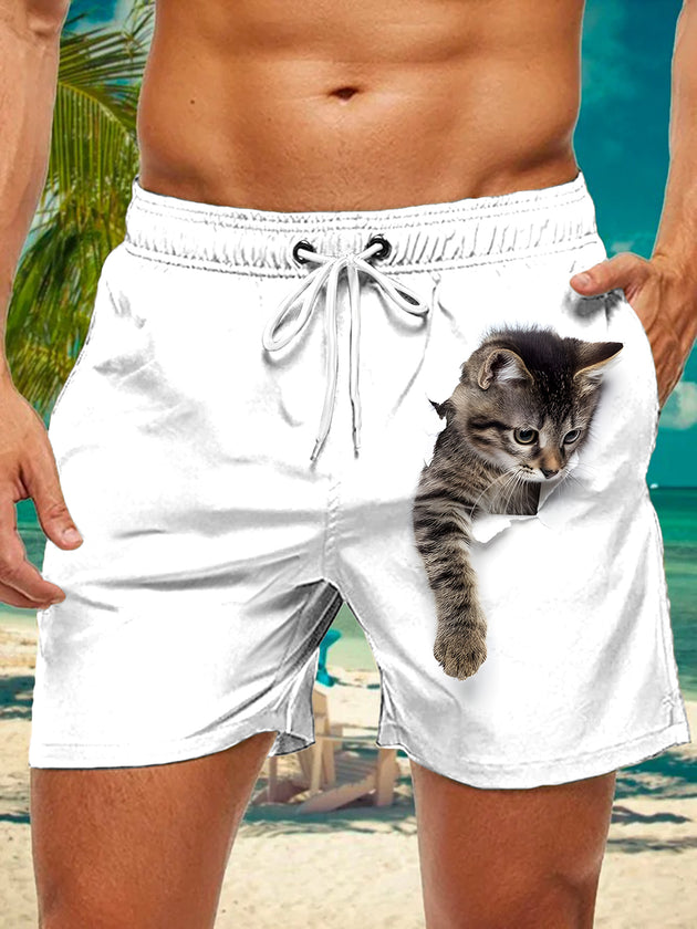 Men's Cat Print Casual Shorts Front View