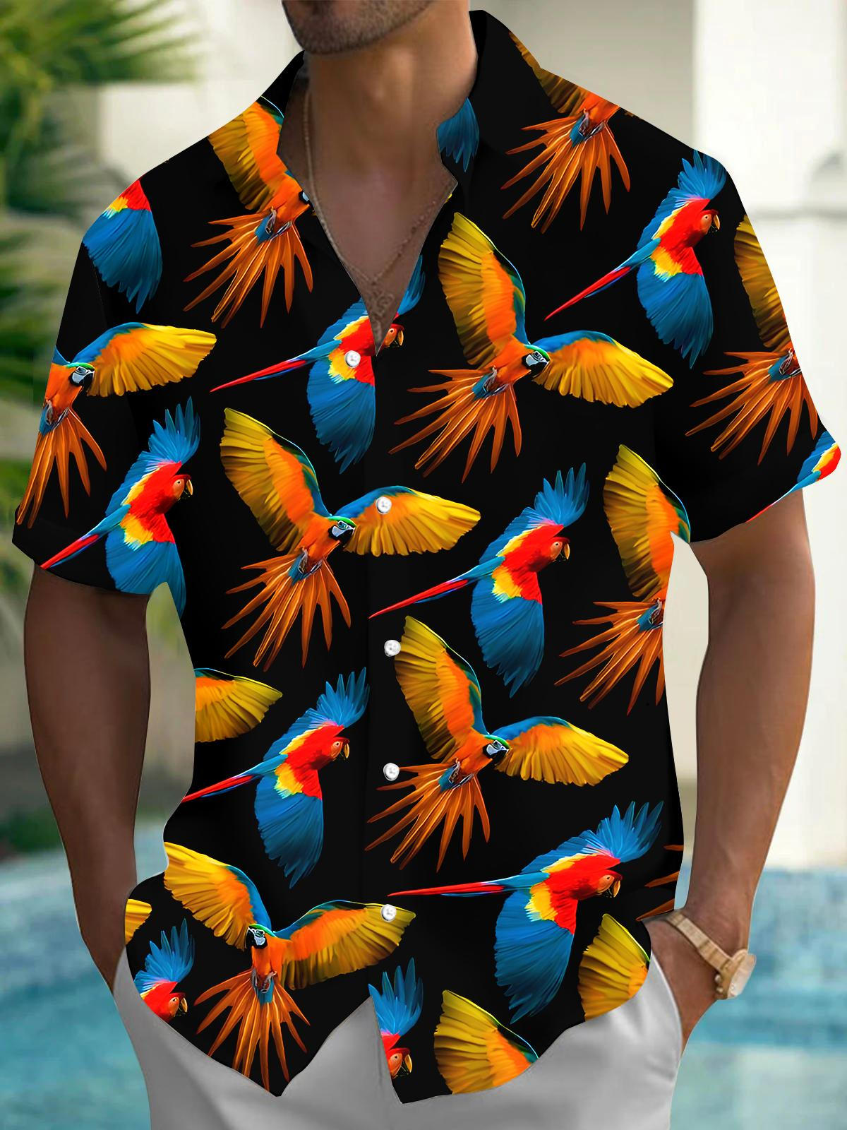 Hawaiian Parrot Men's Pocket Short Sleeve Shirts