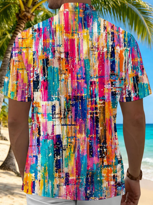 men's colorful aloha shirt back view