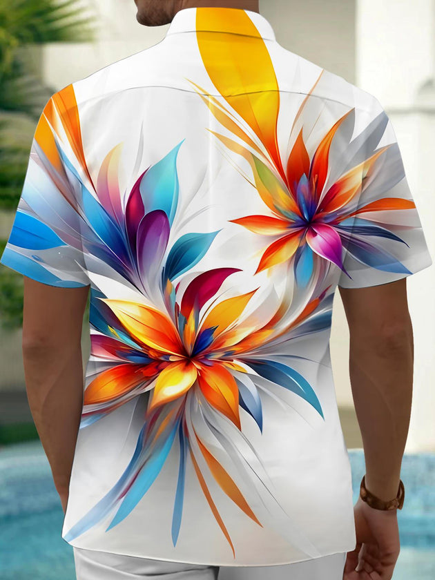 Men's botanical print short sleeve shirt side view