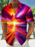 Beach Sunset Print Men's Pocket Short Sleeve Shirts