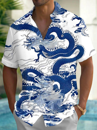 men's dragon print shirt front view