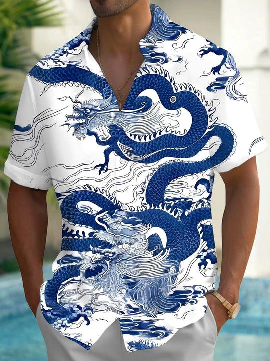 men's dragon print shirt front view