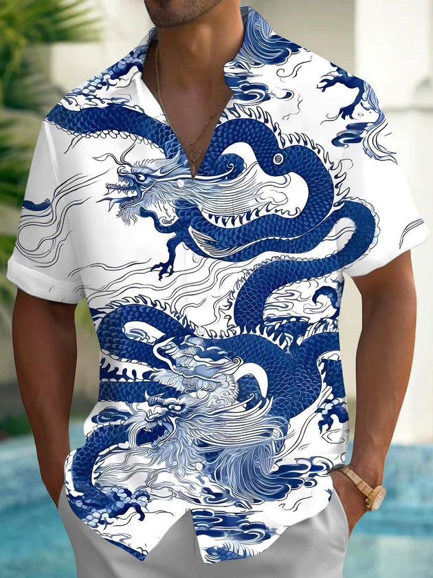 men's dragon print shirt front view