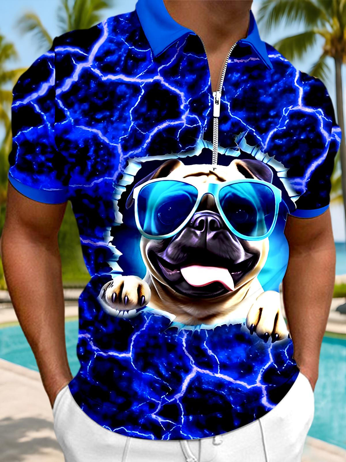 Dog Men's Short Sleeve Zipper Polo