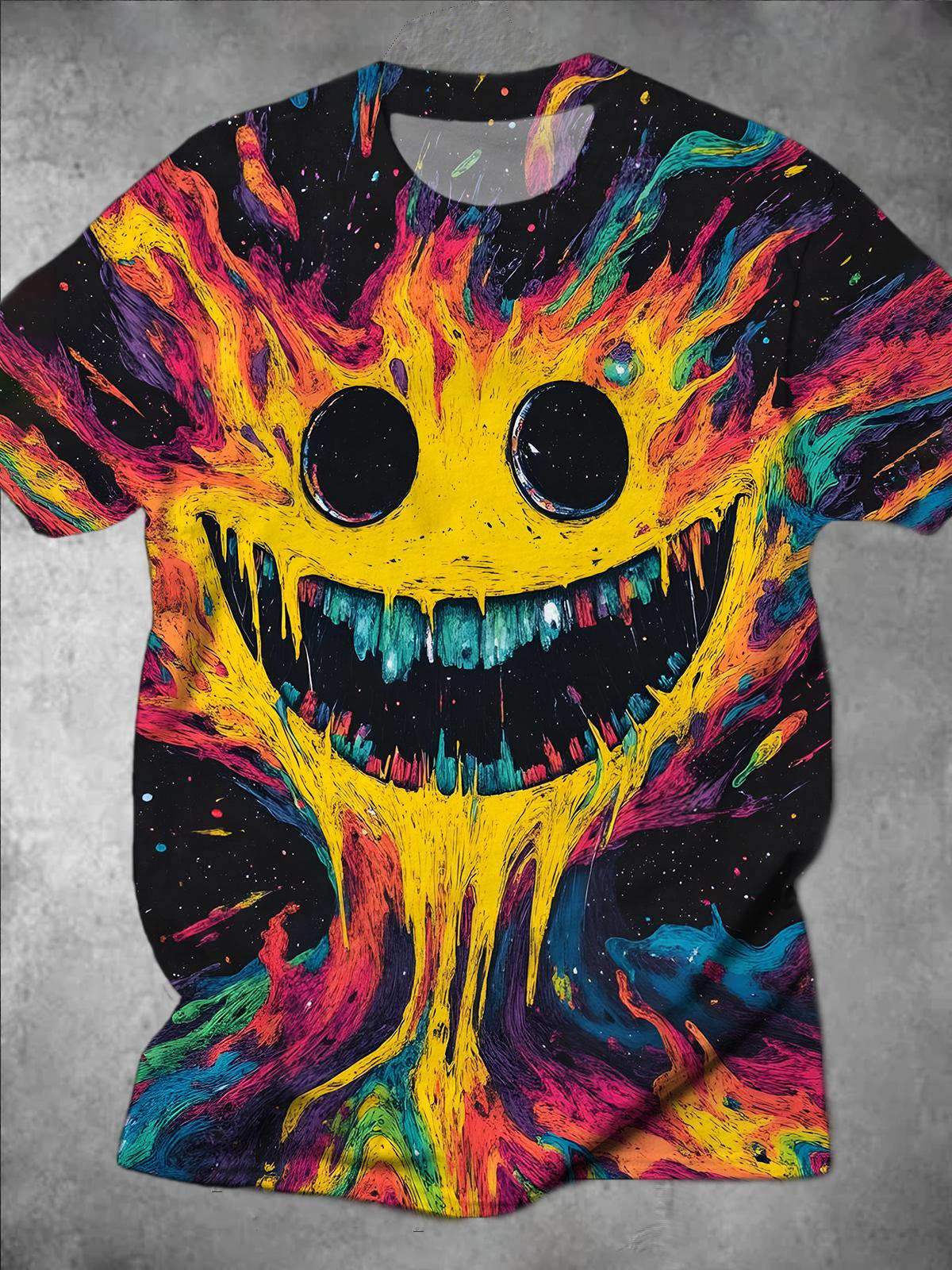 Abstract Smiley Round Neck Short Sleeve Men's T-shirt