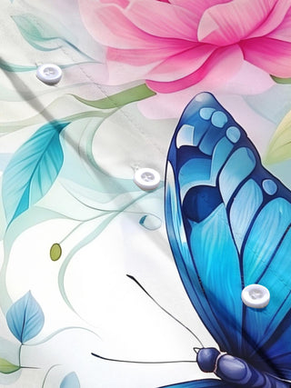 Blue Butterfly Watercolor Floral Women's Short Sleeve Shirts