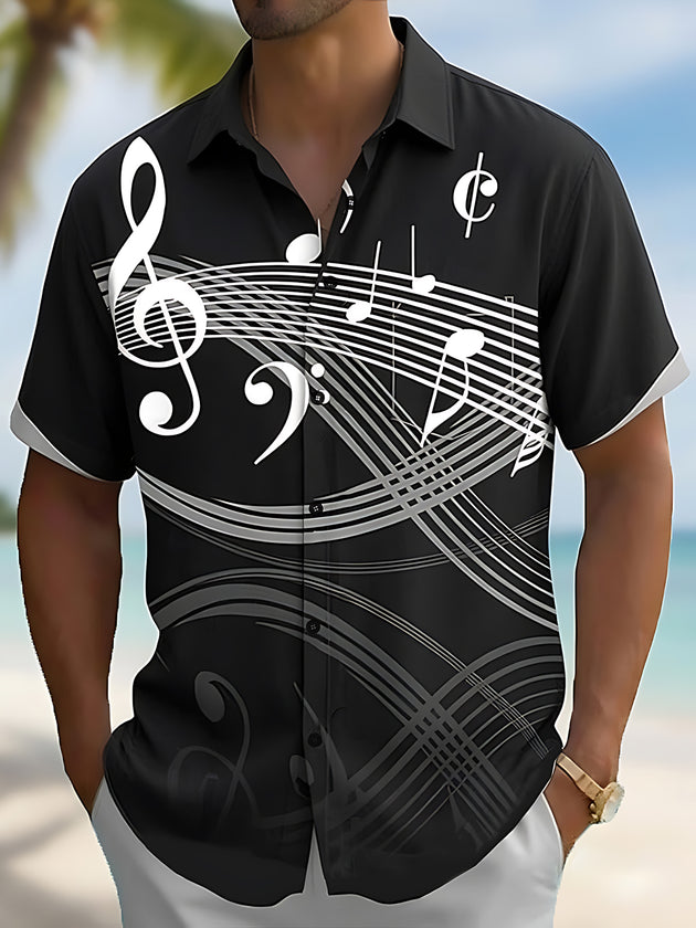 men's music print shirt front view