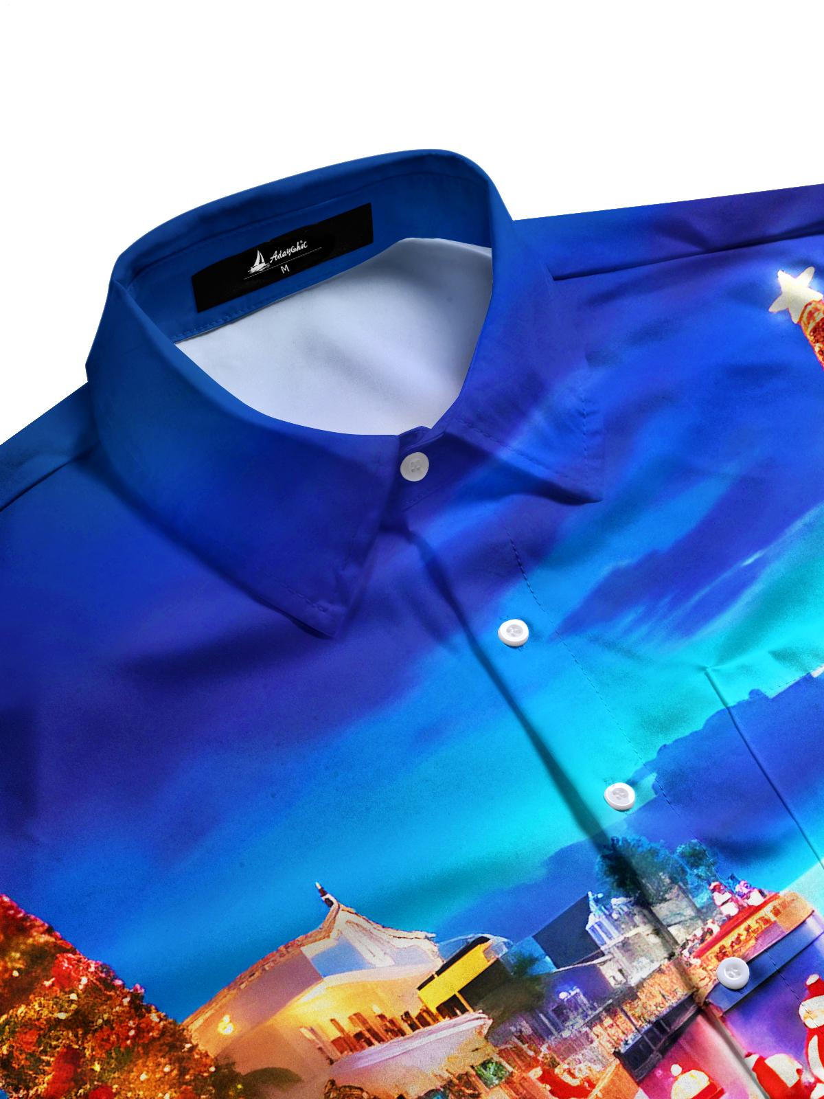 Fun Christmas Tree Snowman Ships Xmas Men's Pocket Short Sleeve Shirts