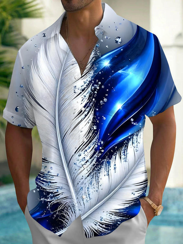 men's feather print shirt front view