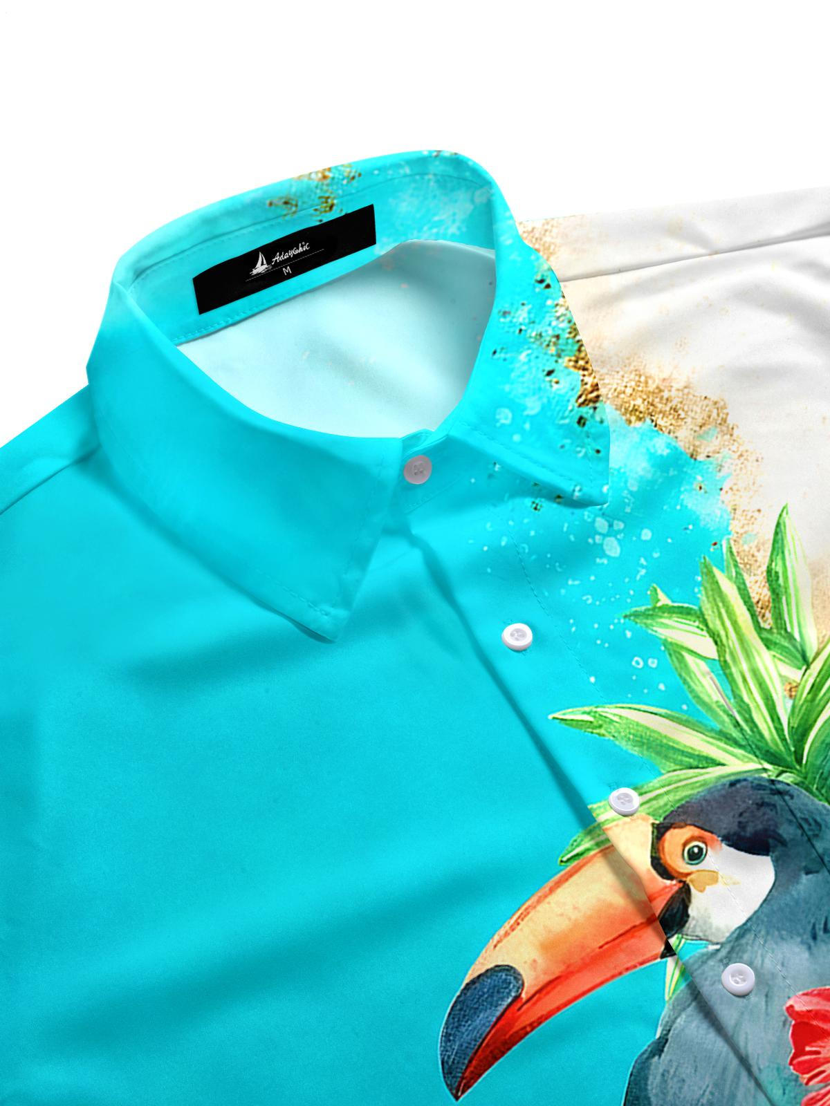 Hawaiian Parrot Floral Men's Pocket Short Sleeve Shirts
