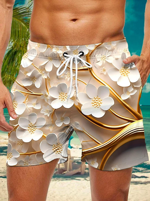 Men's blue floral casual shorts front view