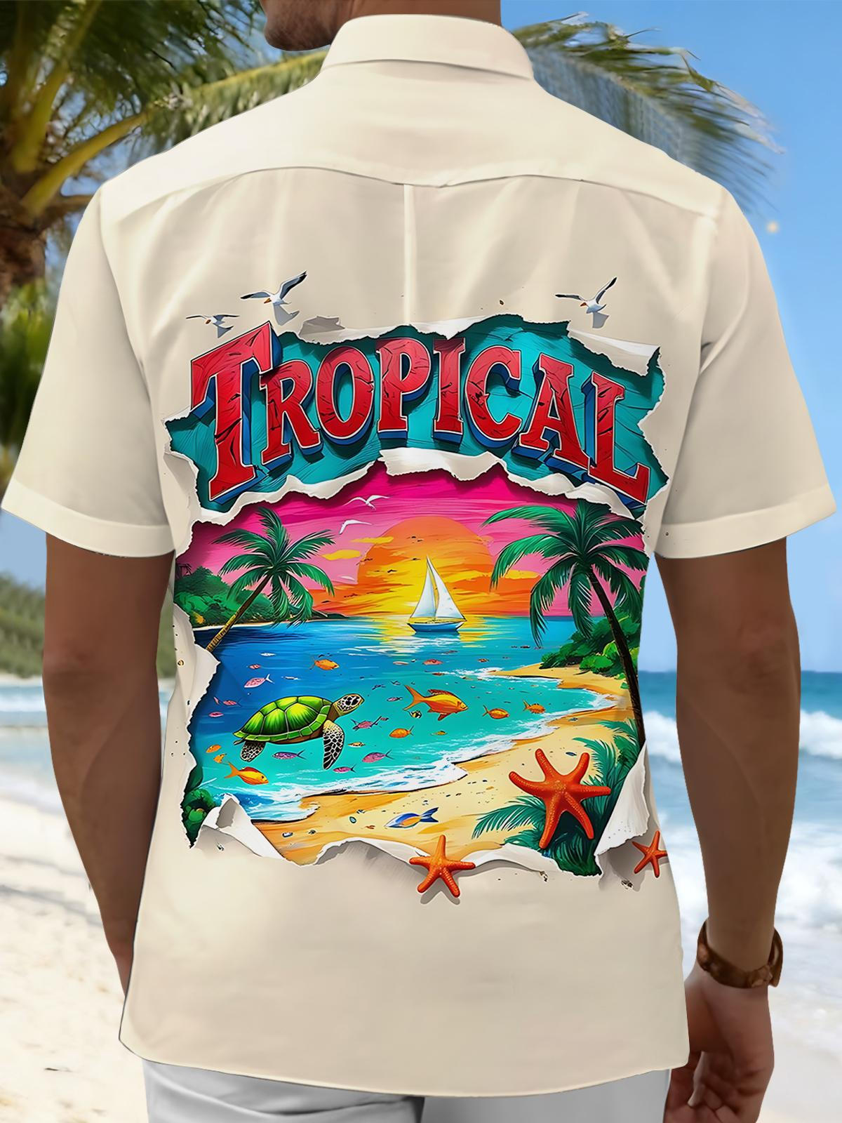 Hawaiian Print Men's Pocket Short Sleeve Shirts