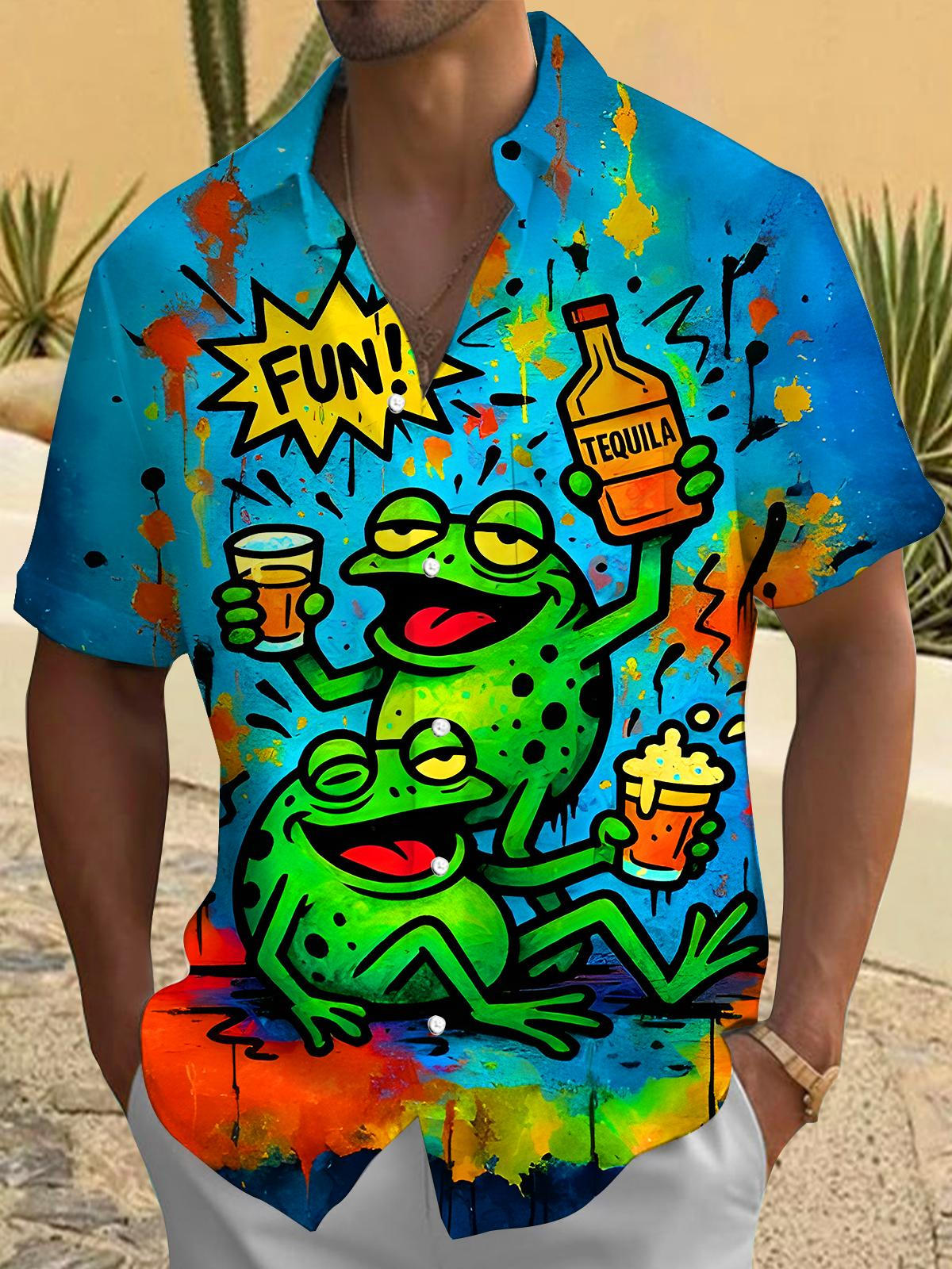Fun Frogs Raises Glasses Men's Pocket Short Sleeve Shirts