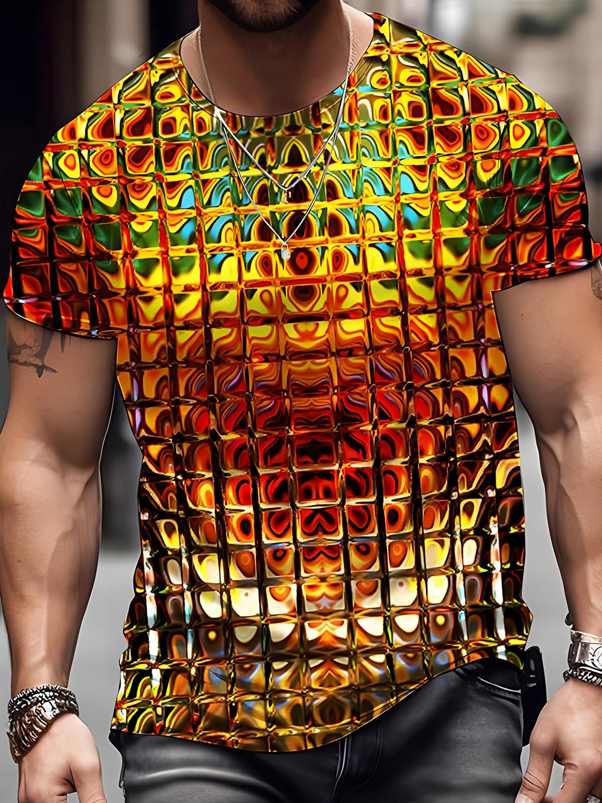 Geometry Round Neck Short Sleeve Men's T-shirt