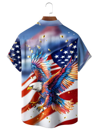 Men's short sleeve eagle print American flag shirt back view