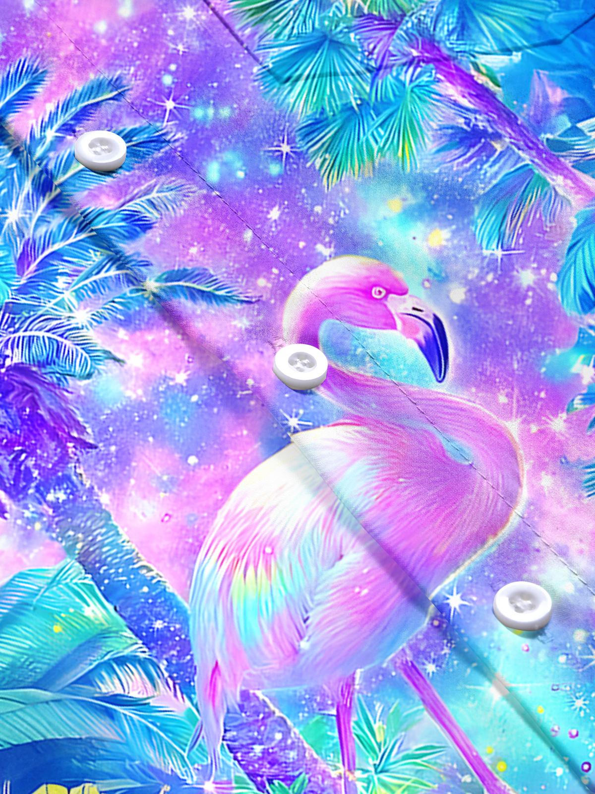 Hawaiian Coconut Tree Flamingo Men's Pocket Short Sleeve Shirts